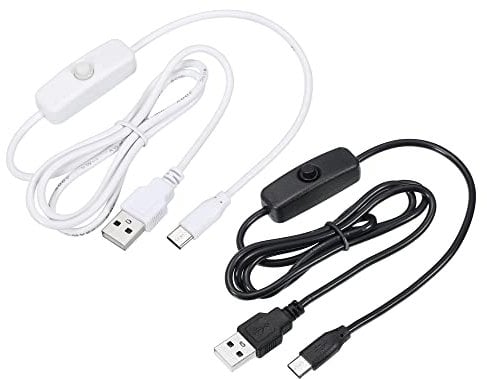sourcing map USB Cable with 501 ON/Off Switch, USB Male to USB Type C Male Power Cable 100cm for LED Desk Lamp LED Strip Black White 1 Set