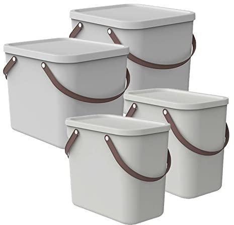 Rotho Albula 4er-Set Aufbewahrungsbox 2x40l +2x25l mit Deckel, Kunststoff (PP recycelt), weiss, 2x40l + 2x25l (43.5 x 36.5 x 47.6 cm)