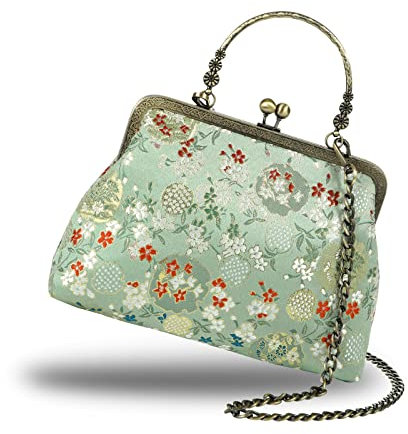 Abuyall Floral Top-Handle Handtasche Kiss Lock Abendtasche für Frauen Vintage Handtasche, Erbsengrün