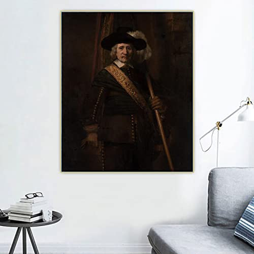 Rembrandt《The Standard Bearer》Leinwandkunst Ölgemälde Berühmte Kunstwerke Poster Bild Hintergrund Heimdekoration Leinwanddrucke 35x50cm Rahmenlos