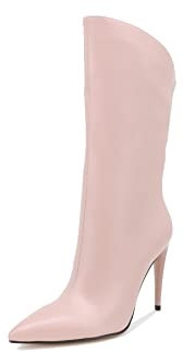 QUEEN HELENA Stivaletti a Punta con Tacco a Spillo Zip Laterale Stivali Casual Donna K2091 (Rosa, numeric_37)