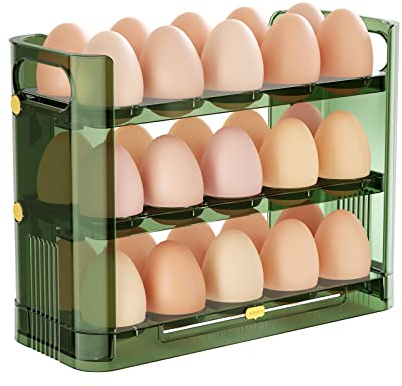 Portauova reversibile per frigorifero, 30 porta uova trasparenti per frigorifero, porta uova per piano di lavoro, conservazione uova e vassoio per uova (verde)