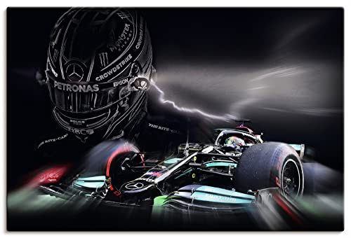 ARTLAND Wanddeko Leinwand Bilder Wandbild 90x60 cm Formel 1 AMG Mercedes Lewis Hamilton Rennauto Motorsport U4LB