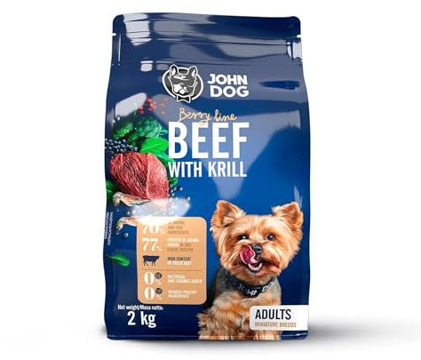 JOHN DOG Trockenfutter für Hunde Berry Line Rind mit Krill - Hundefutter für Mini- und Kleine Rassen - Getreidefrei und hoher Fleischanteil 2kg
