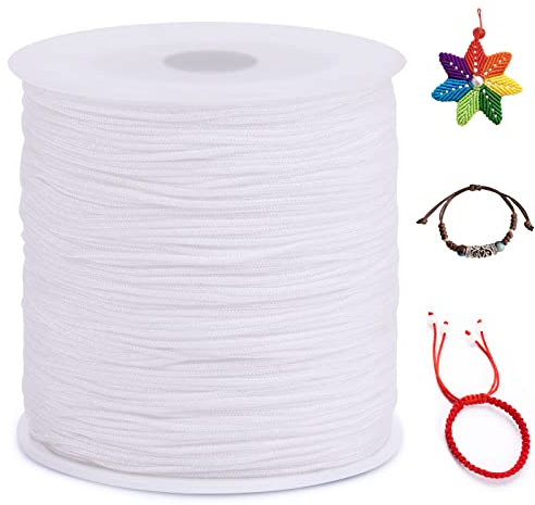 LEREATI Nylonschnur 0.8mm x 100m Nylonfaden Nylon Perlenschnur Satinkordel, Makramee Schnur Nylonschnur für Armbänder Perlen Auffädeln Halskette Schmuckherstellung DIY Handwerk (Weiß)