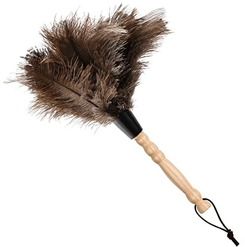 Plumero de Plumas de Avestruz, Plumero de Avestruz Premium Antiestático con Mango de Madera, Herramientas de Limpieza Lavables para Hogar Limpieza, 12.6 (32cm)