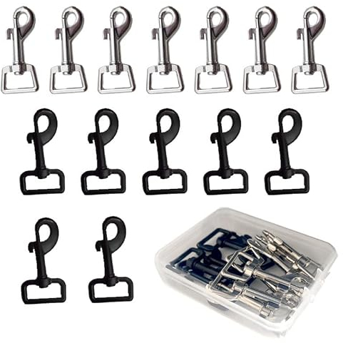 ZDYFC Moschettoni Girevoli Con Gancio 14 pezzi Moschettone Girevole robusti con 360 ° testa girevole Lega di Zinco per il collare del cane Corda Portachiavi 65mm(Argento+Nero)