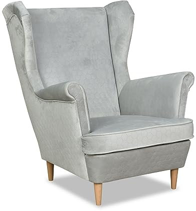 Family Meble Sessel mit Wabenstruktur, Modell Angelo, Skandinavisch, Relaxsessel aus Webstoff, Loungesessel, Ohrensessel, Bequemer Sessel, Für Wohnzimmer, Esszimmer, Schlafzimmer, Büro, Hellgrau