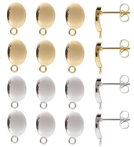 SUNNYCLUE 1 Box 40 Stück Ohrstecker Ohrringe Ohrstecker Mit Schlaufe Edelstahl Ohrstecker Ovale Ohrstecker Silber Gold Ohrstecker DIY Ohrringe Für Die Schmuckherstellung Zubehör Basteln