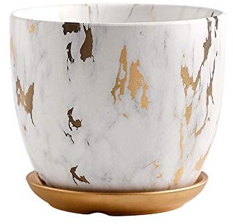 Pot de Fleur en céramique d'intérieur ou d'extérieur Motif de marbre doré Nordique Pot de Plantes succulentes Pot de Plante avec Plateau Pots de Plantes en céramique Bureau à Domicile Décora