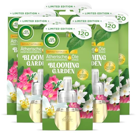 Air Wick Duftölflakon Nachfüller Blooming Garden – Süßlich floraler Raumduft – 6er Duftöl Set – Plastikfreie Verpackung