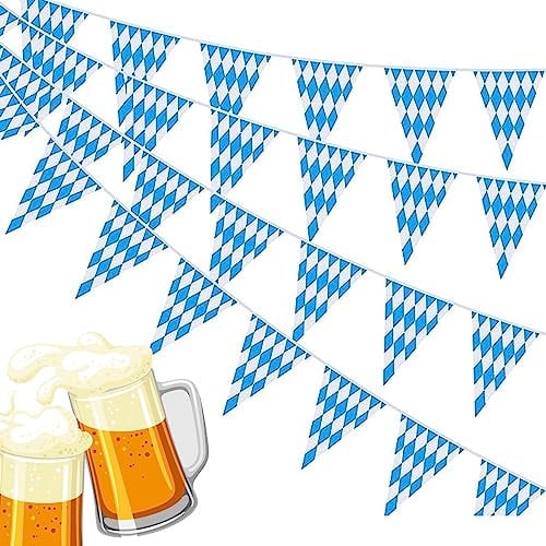 XZEIT Ktoberfest, Bandierine Decorative Bavaresi, 36 M, Decorazione Bavarese, Bandiera Triangolare, A Quadri, Colore Blu/Bianco, per Feste, Casa, Giardino, Birra, Tende