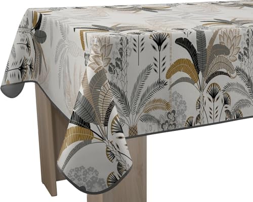 Le linge de Jules Tischdecke, schmutzabweisend, Palmen – rechteckig, 150 x 300 cm, Beige, Grau, Schwarz