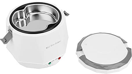 Cuociriso Elettrico Portatile da 1,6 Litri 12V per Auto, Mini Cuociriso con Doppia Fibbia di Sicurezza e Piccola Piastra per Cottura a Vapore per Viaggi in Campeggio, Picnic