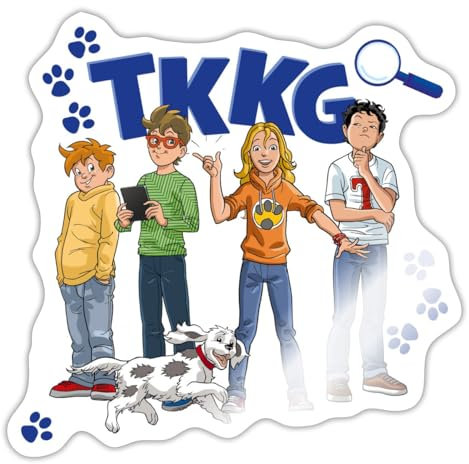 Spreadshirt TKKG Junior Logo Mit Der Bande Und Pfoten Sticker Aufkleber, 10 x 10 cm, Weiß glänzend