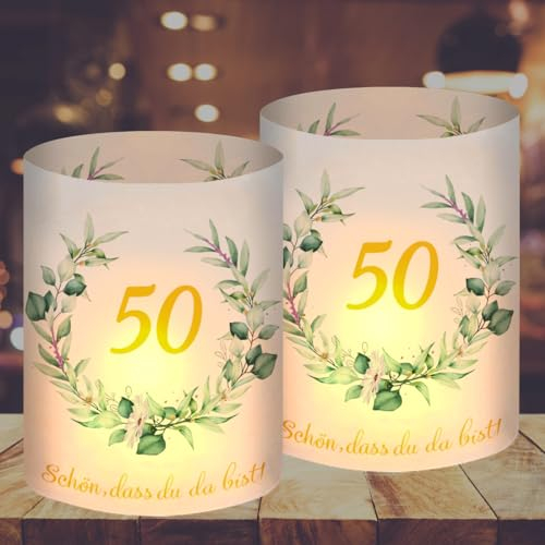 12 Windlicht Tischdeko 50 Geburtstag, Deko 50. Geburtstag Frau Mann, Tischdeko Geburtstag 50, Schön DASS Du Da Bist, Geeignet für Teelichter oder Kerzen
