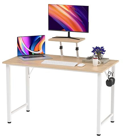 nwixbqoqn Escritorio de Computadora 100x50 cm, Mesa de Escritorio Simple, Escritorio de Ordenador con Soporte de Monitor Ajustable en Altura para Oficina, Salón, Hogar, Marrón