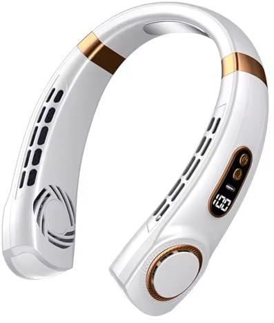 Felenny Ventilateur de cou portable, rechargeable par USB, mains libres, avec lumière 7 couleurs, 5 vitesses pour voyage, extérieur, maison, bureau, école, camping
