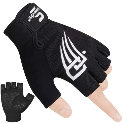 Gewichtheber-Handschuhe fürs Fitnessstudio, Fitness-Workout, gepolsterter Handflächenschutz, rutschfester Silikongriff, für Männer und Frauen, Training, atmungsaktiv, Übung, Radfahren, Schwarz, L