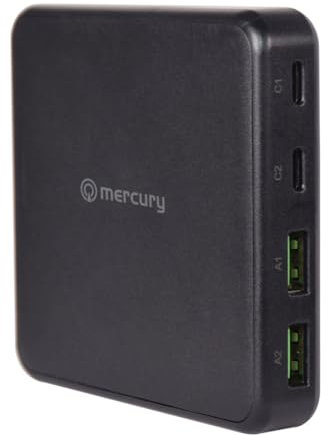 Mercury | Desktop USB GaN Charging Hub, 65W International Charger, USB Charging Hub with Multiple Ports, 2 x USB-A & 2 x USB-C | Home, Office or Travel