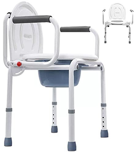 Nachtkommoden, Höhenverstellbar 3-in-1 mobile Toiletten, Weißer Toilettenstuhl am Bett Töpfchenstuhl für Erwachsene mit hochklappbarer Armlehne und abnehmbarer Eimer