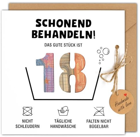 BOFUNX Geldgeschenk 18. Geburtstag - Schonend Behandeln 18 Geburtstag Geschenkkarte Lustige Geburtstagskarte mit Umschlag für Männer Frauen Familie und Freunden