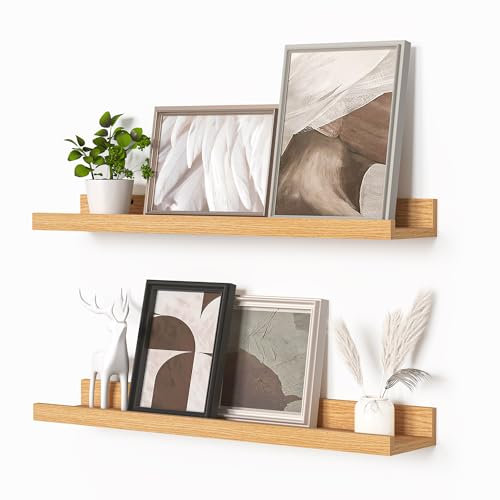 Heimlove Bilder-Ledge-Regal, schwebende Regale, 2er-Set, 61 cm, Bilderregal für Wand mit Latte, Kinder-Bücherregal, Wandmontage, für Wohnzimmer, Schlafzimmer, Dekor, Bücher, Fotorahmen, natürliche