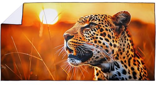 Violetpos Leopard Strandtuch 90x180 cm Schnell Trocknende untergehende Sonne Badetuch Sandfrei Handtuch Strandhandtuch Strandtücher Groß Badehandtuch Tragbares Handtücher Leichtes und Dünnes Tierthema