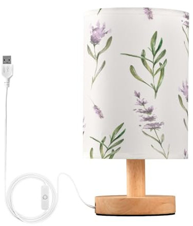 Mnsruu Bedside Table Lamps, Lilac Flowers Lavanders USB Table Lamp for Bedroom, LED Light Bedroom Bedside Table Décor Night Lamp Warm White