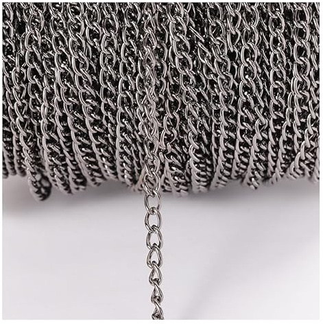 Rockreyoa Gliederkette verdreht als Meterware, DIY Kettenband für Schmuckherstellung, robuste Panzerkette für Halsketten & Armbänder, Bastelmaterial Schmuckzubehör Pistole Schwarz 4.5mm*6m