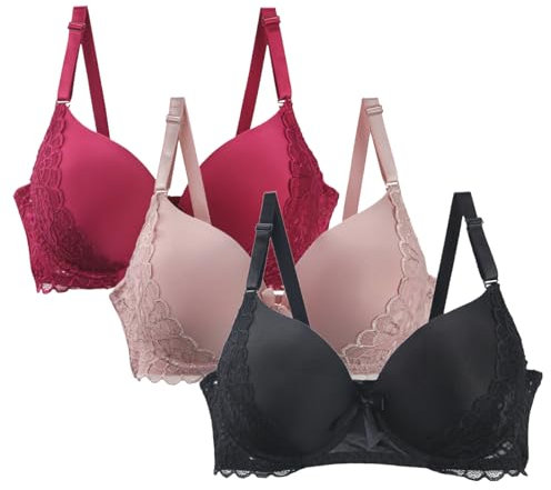 XMATOP 3er Pack BH mit Bügel Damen Sexy Große Größen Push Up BH Extrem Spitzen Unterwäsche Frauen BH Bequemer BH Nahtlos Atmungsaktiver Büstenhalter für Alltag, Sport und Freizeit