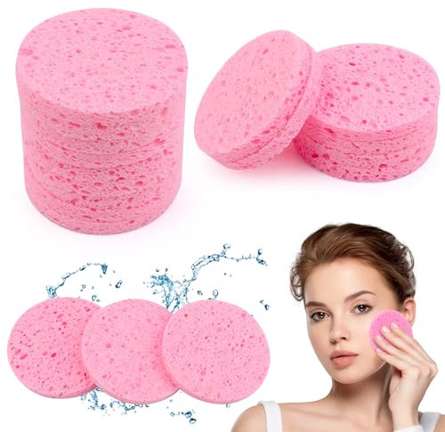 18 Pièces Éponges Visage, Eponge Demaquillage Visage Lavable, Éponge Nettoyante de Visage, Ronde Réutilisable Éponge à Visage, Éponge Démaquillage, pour Nettoyage de Visage, Démaquillage (Rose)