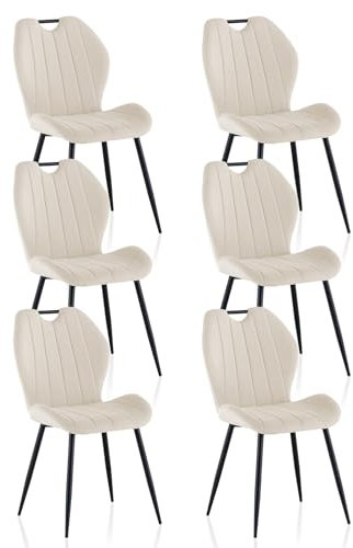 ZBAOLTO Esszimmerstühle 6er Set Samt, Stühle esszimmer Küchenstuhl Polsterstuhl Wohnzimmerstuhl mit Rückenlehne Metallbeine, Stühle essstühle für Esszimmer Wohnzimmer Küche Schlafzimmer, Creme