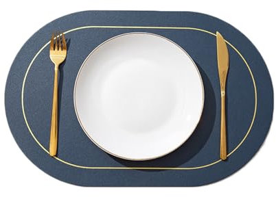 Bishilin Tischsets Abwaschbar 4er Set Blau Gelb, Platzdeckchen Oval 45x30CM Beidseitig Einfach Platzsets Waschbar Leder rutschfest für Glastisch Esstisch