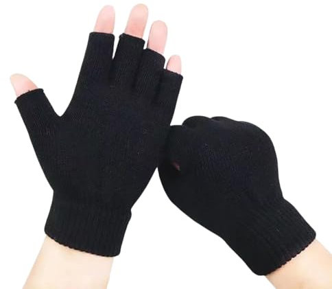 FUZVOL Fingerless Gloves,Black Winter Thermal Gloves,Soft Warm Knit Gloves Fingerless Gloves for Men and Women