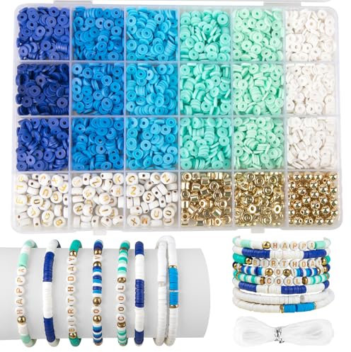 yumcute 3000 Stück Blau Polymer Clay Perlen, Armband Set Selber Machen, 6 Farbe Schmuck Selber Machen Set, 6mm Clay Beads für Die Herstellung von Armbändern, Halsketten und Ohrringen