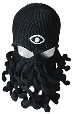 Pjeghbvop Octopus-Sturmhaube, gestrickt, Oktopus-Mütze, lustige Oktopus-Maske, Halloween, Krake