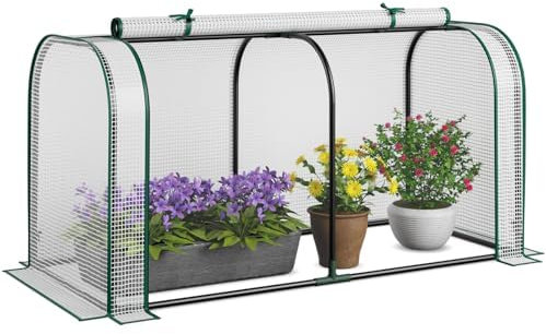 FANTASK 2 in 1 Mini Gewächshaus, PE-Abdeckung für Hochbeet, Treibhaus mit aufrollbarer Reißverschlusstür, Weiß