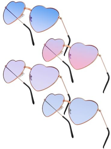 SREBIWO 4 Pack Herz Sonnenbrille, Herz Brille Hippie Gläser Retro Party Sonnenbrille Kostümzubehör für 60er 70er 80er 90er Party Foto Requisiten Geburtstagsfeier (B)