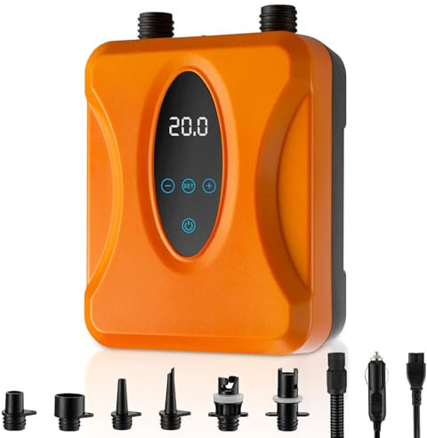 Aolawco Sup Pumpe Elektrisch 20PSI, Elektrische Luftpumpe mit Akku, Wiederaufladbare Intelligent Dual Stage Aufblasen & Entleeren Sup Pumpe, Auto-Off Luftpumpe für Paddleboard, Kite, Zelt, Matratze