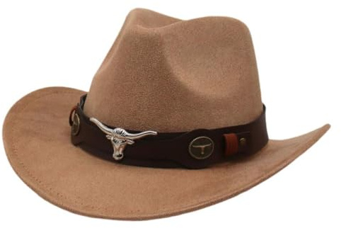 rockible Cowboyhut Unisex, Western Cowboy Hut, Fashion Westernhut Cowboyhüte, Filz Fedora Hut Breiter Krempe mit Band, Retro-Panama-Schlapphut Jazzhut für Damen Herren Cosplay Drama, Braun