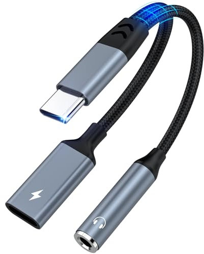 USB C to 3.5mm Jack Audio and Charger Headphone Adapter, Type-C to 3.5mm 2 in 1 Aux Charger Adapter Splitter with PD 60W Fast Charging Compatible with iPhone 15 Series/Samsung S24 S23 S22 S21/iPad Pro