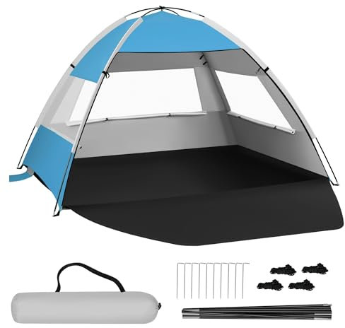 Laneetal Strandmuschel UV-Schutz 50+, tragbares Strandzelt für 3-4 Personen, Sonnenzelt Strand, Sonnenschutz Windschutz, mit Tür Netzfenstern, aus Fiberglasstangen (lblau, ‎200 x 150 x 120 cm)