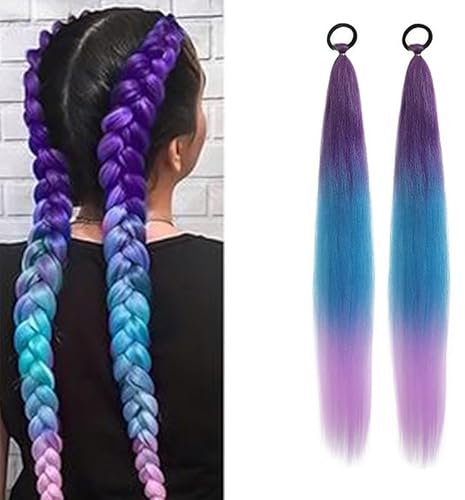 Lot de 2 paquets de mèches de cheveux colorées pour enfants (violet et rose) avec 260 clips – Extensions de cheveux pour clipper et tresser, cheveux synthétiques naturels pour tresses et plaits