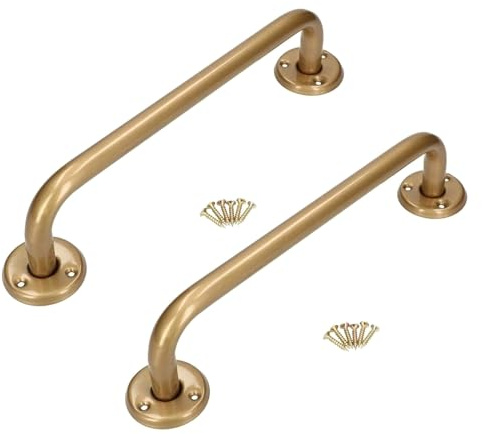 2 x Bathroom Grab Bar for Elderly, Disabled, Seniors - 400 mm Gold Safety Handrail with Fixings - Powder Coated Steel Anti-Slip Mobility Support Handle for Shower, Bath, Toilet, Stairs, Home, Care