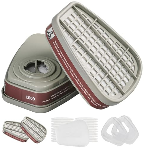 6001 Filter Set für Atemschutzmaske,2 Filterpatronen,20 Stück Filterbaumwolle,2 Abdeckungen,Gegen Staub,Gas,Organische Dämpfe, Partikel,Chemikalien,Geeignet für 6100/6200/7501/7502/6502/6800 Gasmaske