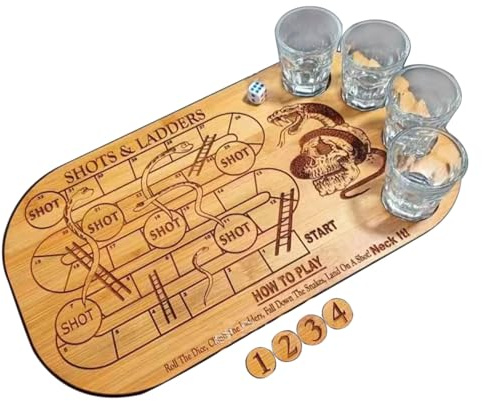 Shots And Ladders Drinking Game - Fun And Exciting Snakes And Ladders Board Game | Table Top Games Drinking Shot Ladder Activity | Shots Sipping Board For Adults For Wedding And Birthday