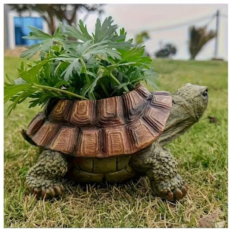 Tauzveok Schildkröte Deko Blumentöpfe, Lustige Schildkröten Gartendeko Blumentopf, Tier Harz Gartenfiguren, Turtle Flower Pot Container Für Home Office Balkon Draußen Deko,Braun