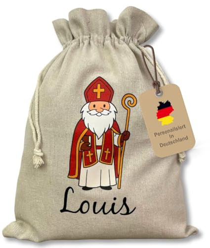 Nikolaussack personalisiert mit Namen | Nikolausgeschenk Kinder | Nikolaussäckchen aus Leinen | Nikolausstrumpf Nikolausstiefel Nikolausverpackung