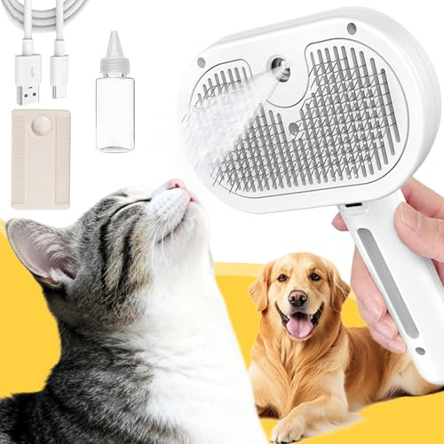 Selbstreinigende Katzenbürste & Hundebürste mit Spray, Katzenbürste mit Dampf Unterfellbürste Katze Wiederaufladbar Haarbürste, Antistatik für Katzen, Hunde und Kleintiere mit langem oder kurzem Fell